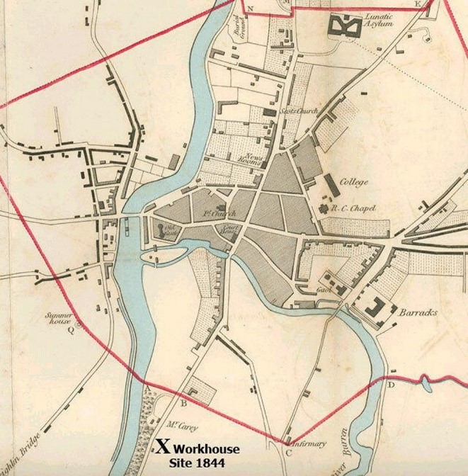 Figure 5.2:  1844 Map clearly depicting the then built form of Carlow-Graiguecullen